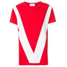 Anti - Shrink Mens Short Sleeve T Shirts Red Color V Pattern Customized Logo
