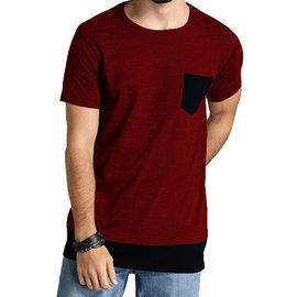Plain Dyed Mens O Neck T Shirt , Red Premium Fashionable Mens T Shirts With Pocket